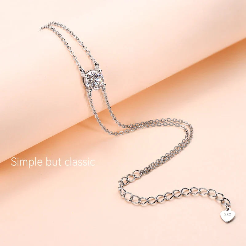 Lnngy 6.5mm 1ct Moissanite Bracelet 925 Sterling Silver Certified Double Chain Bracelets For Women Charm Wedding Jewelry Gift