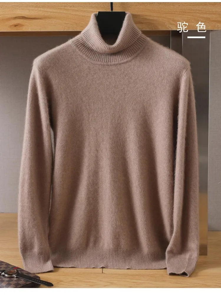 Men's 100% pure Mink velvet Cashmere Sweater High Lapels Pullovers Knitted Winter