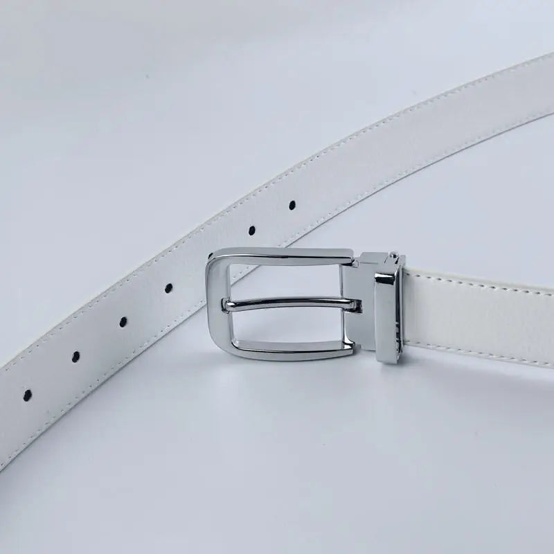 Korean version Golf white leather belt Pin buckle youth pants casual belt original belt for men and women