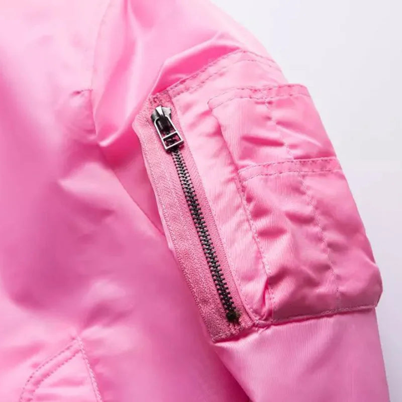 Men  Pink Bomber Jacket Quilted / Thin Aviator Jackets Zippered Sleeve Pocket