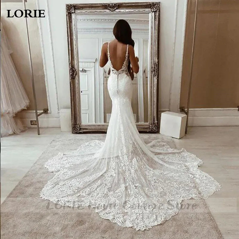 White Bridesmaid Dresses: Mermaid Wedding Dresses Spaghetti Strap Soft Tulle Backless