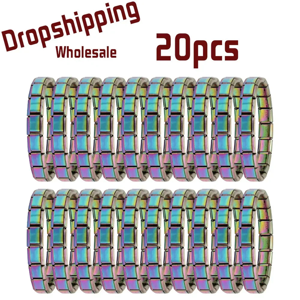 20pcs Wholesale charms italian Stainless Steel 9mm Colorful Style Elastic Bracelet for Woman Men DIY Making Gift Dropshipping