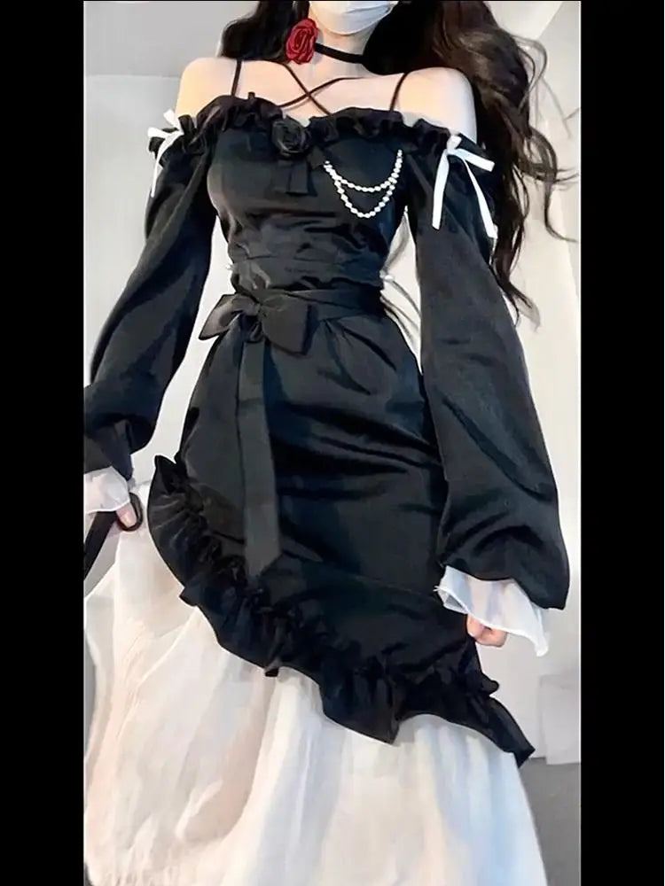 Evening wear Dresses: Women Irregular Elegant Midi Dress Bow One Piece Dress