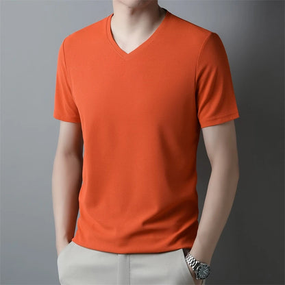 2024 Men's New Waffle V Neck Short Sleeved T-shirt Summer Comfortable Top
