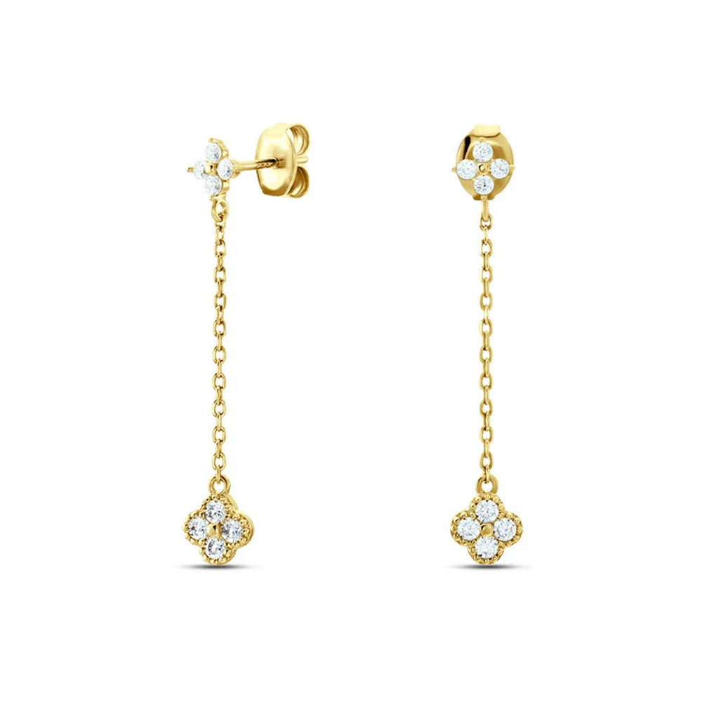 ROXI S925 Sterling Silver Petals Stud Earring Microinlaid Colorful Cubic Zirconia Chain Tassel Earrings For Women Dangle Earring