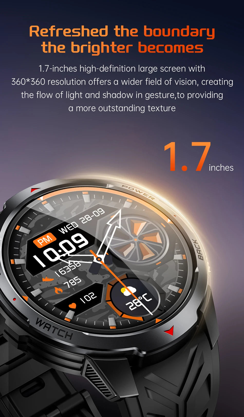 1100mAh Military Outdoor Smart Watch Men 1.7-inch Large Display Compass Sports Watch IP68 Waterproof Bluetooth Call Smartwatch