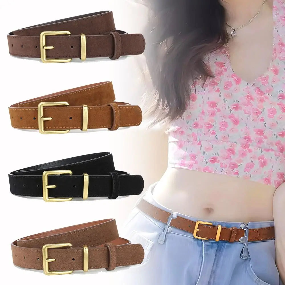 Women Suede Leather Belt Casual Versatile Business Waist Strap Belt Trendy Luxury Design Pin Buckle Waistbands
