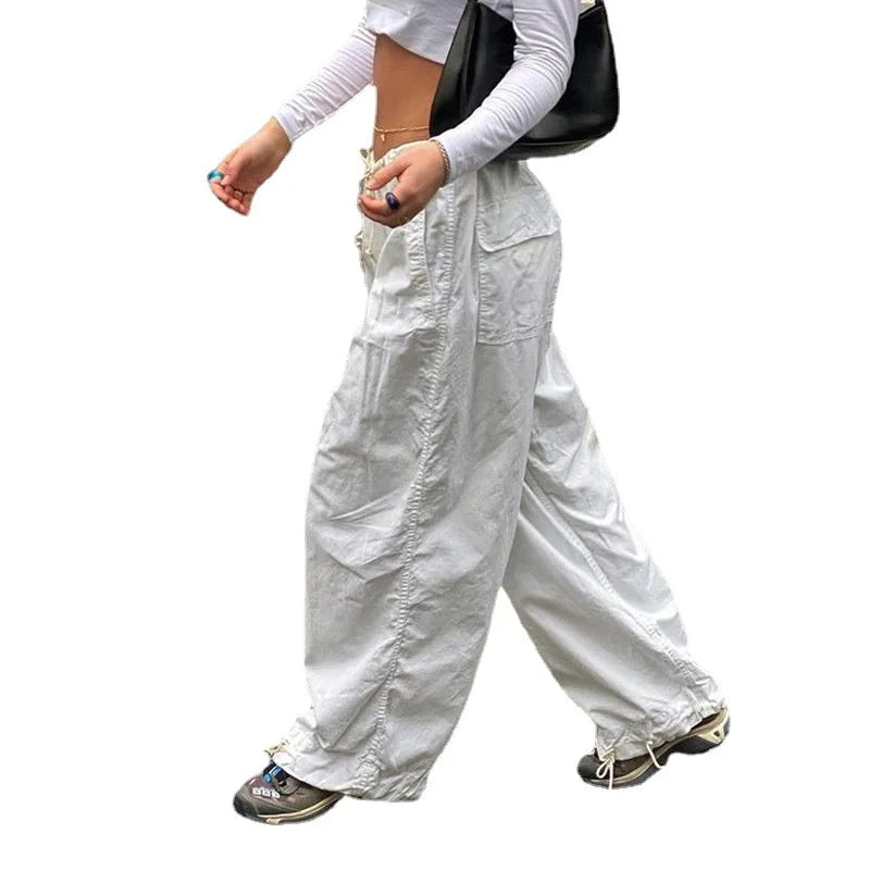 Spice Girls' Casual Baggy Wide Leg Sweatpants White Loose Drawstring Low