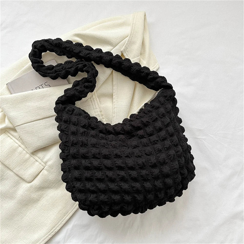Bag With Pleated Design Embroidered Plaid Shoulder Bag Underarm Bags