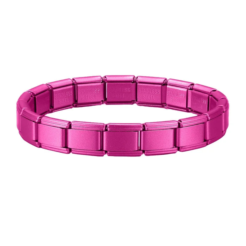 New Women's Men's Jewelry DIY 9MM Width Italian Elastic Charm Bracelet Solid Color Stainless Steel Fashion Bangle