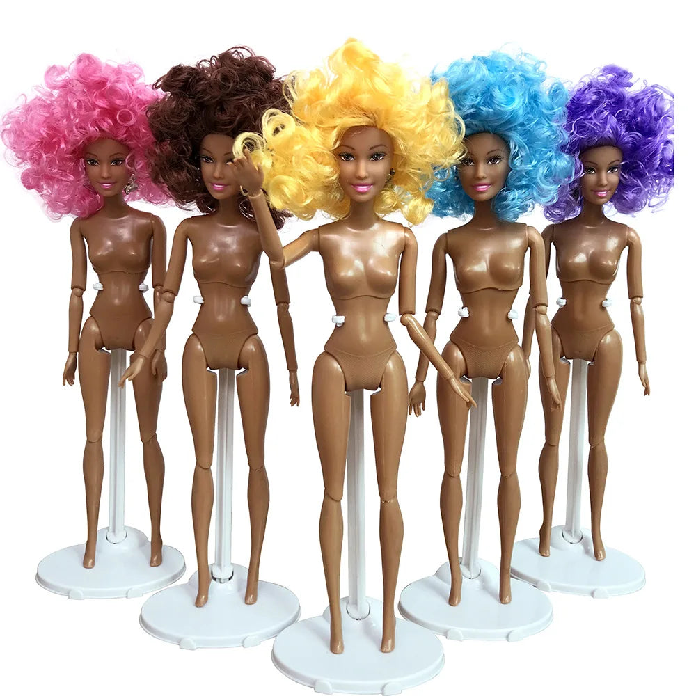 30cm Height Black Dolls Multi-jointed Black Skin African Dolls with Black Hair for Girls Diy Dress Up Toys