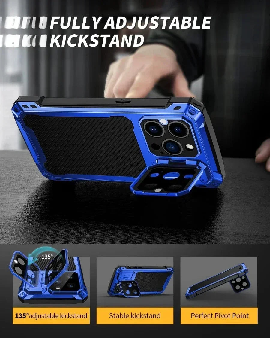 Heavy Duty Military Armor Metal Case For iPhone Air 17 16 15 Plus 14 Pro Max Shockproof Cover Camera Screen Protector Magsafe