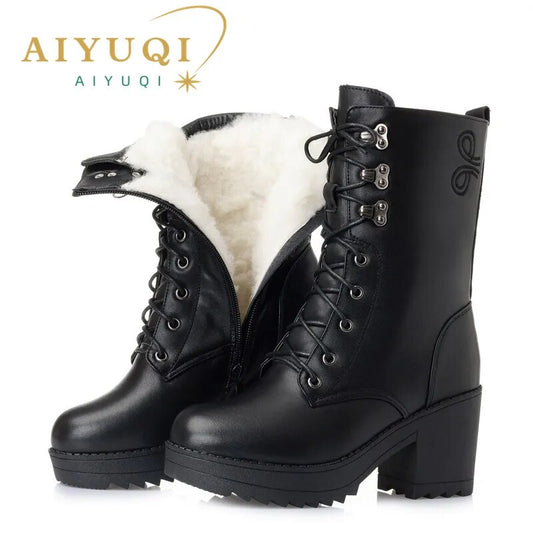 Plus Size Winter Boots for women genuine leather military boots