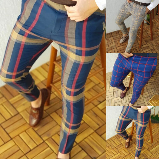 Stretch Chinos Men Men'S Twill Pants Men'S Casual Plaid Print Party Suit Pants Stretch