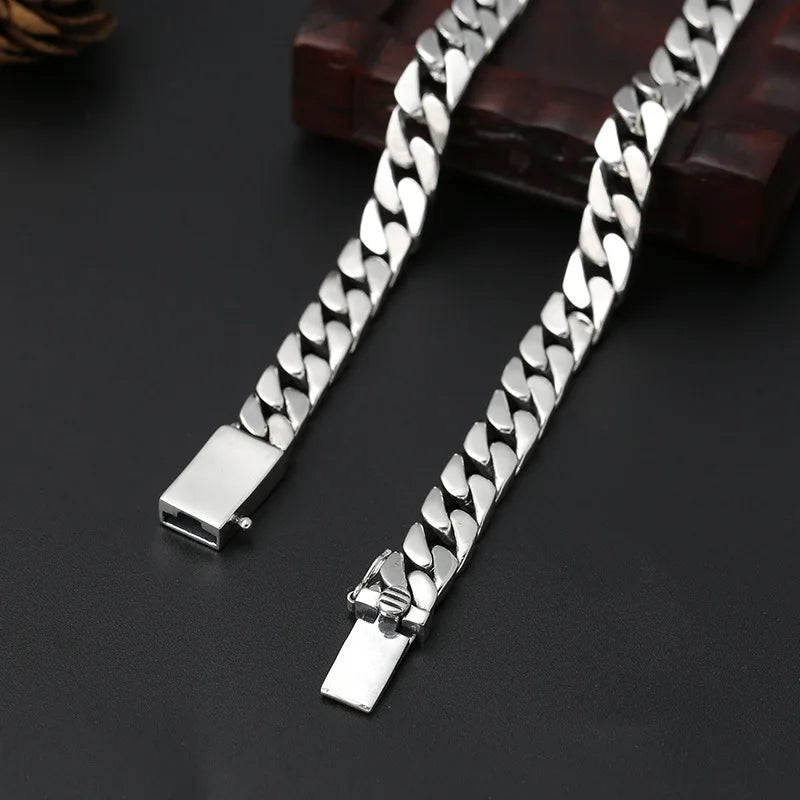 100% S925 Sterling Silver Bracelet 8MM Punk S925 Silver Jewelry Never Fade Men Women Jewelry Gifts