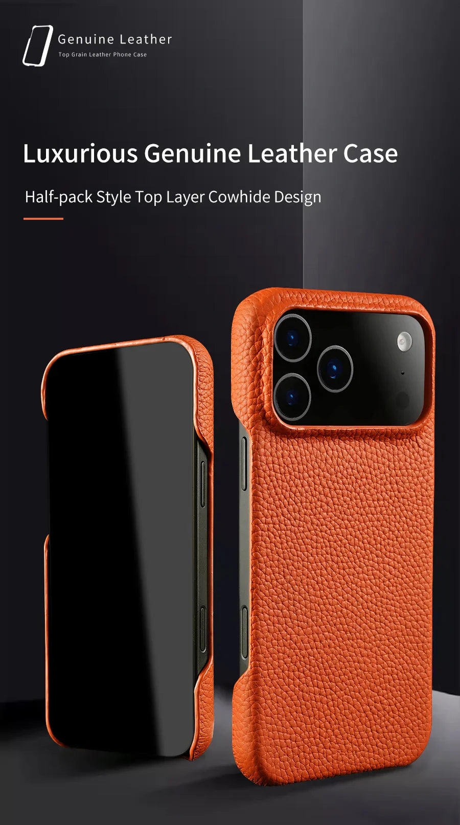 Magsafe Case for iPhone 17 Air 15 16 Pro Max 17Pro Lychee Natural Cowhide Leather Magnetic Protector Luxury Phone Back Cover