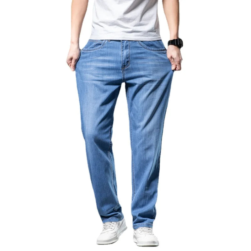 Straight Loose Lightweight Stretch Jeans Classic Style Business
