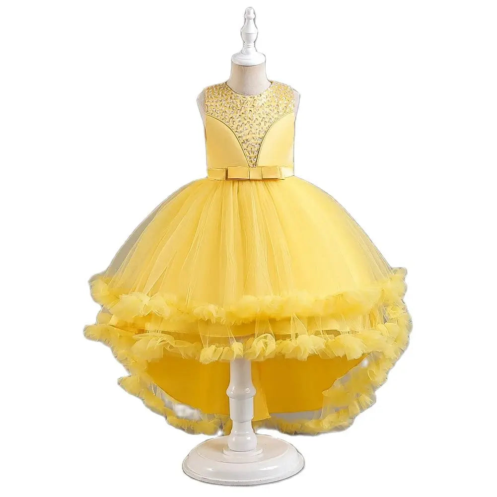 Yellow Sleeveless Children's Performance Dress Bow Tail Dress