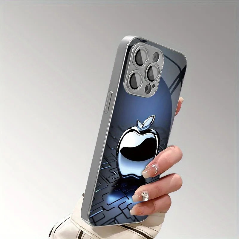 Metal Technology For Apple Pattern Tempered Glass Electroplated Case For iPhone 17 16 Pro Max 15 14 Plus 13 12 16E 17 Air Cover