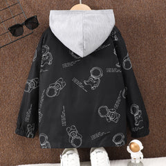 2023 Autumn Winter Big Boy Long Sleeve Zipper Hooded Astronaut Print Coat Fashion Comfortable Children's Top 8 9 10 11 12 Years