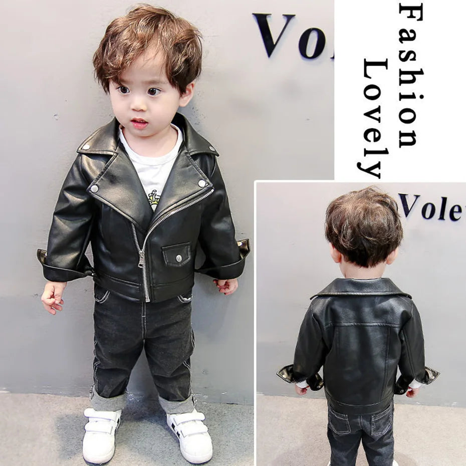 Boys Leather Jacket Solid Color Boy Coats Kids Casual Style Children Jackets Spring Autumn Clothes For Boys