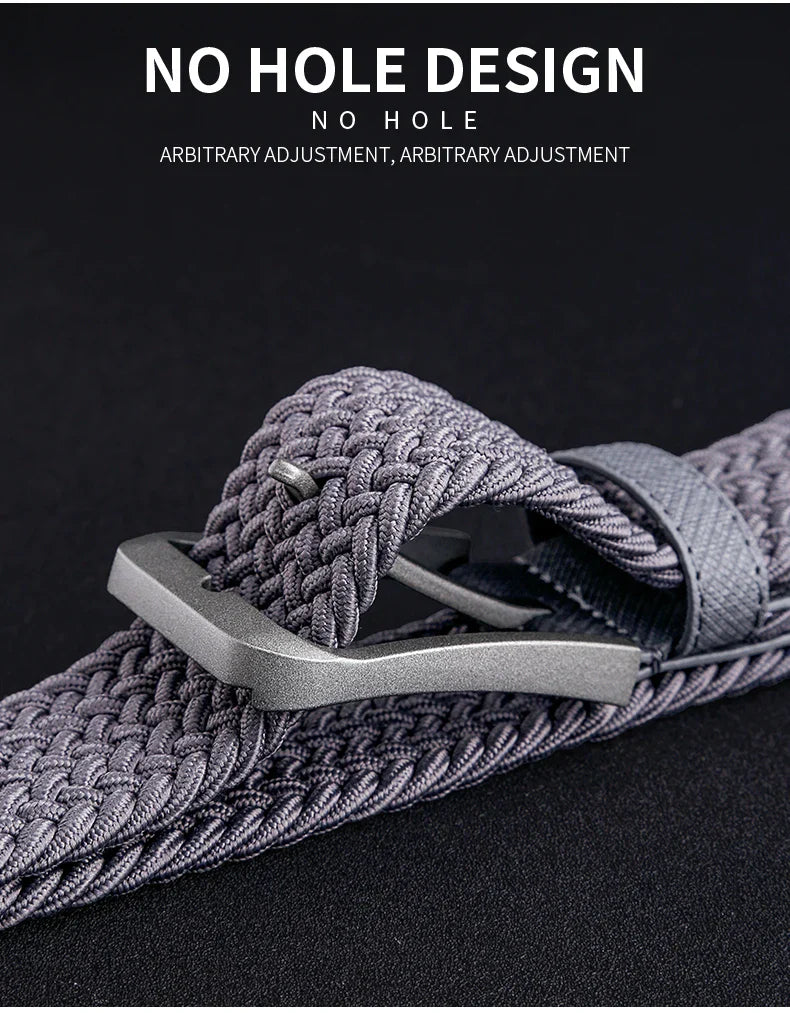 Men's woven canvas belt non-porous elastic elastic belt young men's casual  pants with tide needle buckle