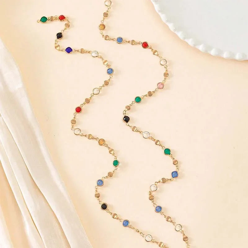 LATS New Luxury Colourful Long Tassel Necklace for Women Shiny Rhinestone Crystal Zircon Choker Bohemian Statement Jewelry Gifts