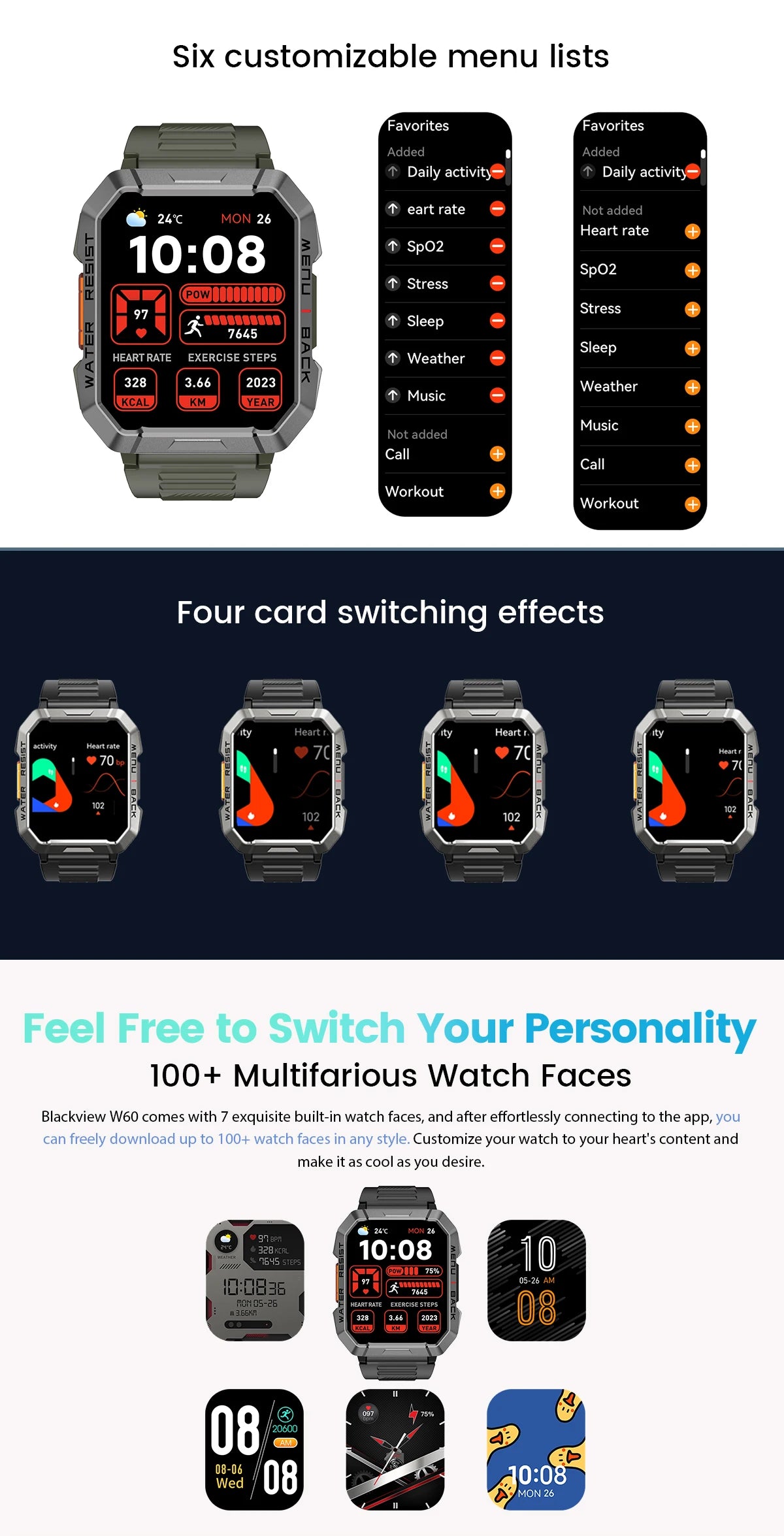 Blackview W60 Smartwatch 2.01'' HD Display TFT Rugged Smart Watch for Outdoor With Emergency Lighting Bluetooth Calling