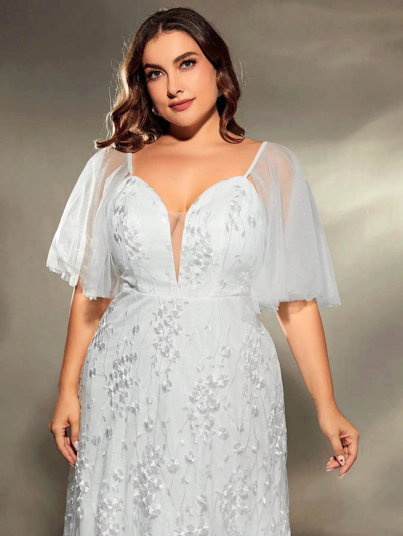 Mgiacy plus size V-neck gauze large trumpet sleeve patchwork embroidered lace A set wedding gown PROM dress Party dress