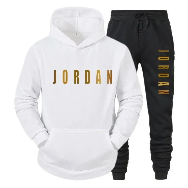 Men's printed sports suit hoodie and sweatpants two-piece set  suitable for casual sports street wear