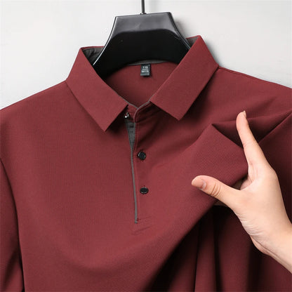 New Men's Business Casual  Long Sleeve Solid Color Polo Shirt Fashionable Warm Comfortable Four Seasons Versatile Top