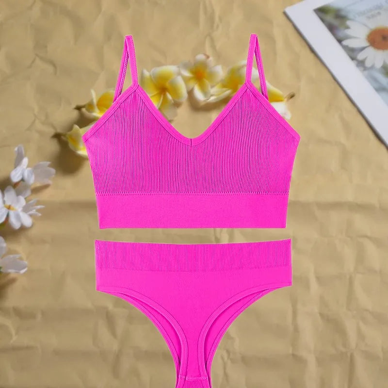 Women's Seamless  Underwear Set Bra And Thongs Lingerie Low Waist Panties