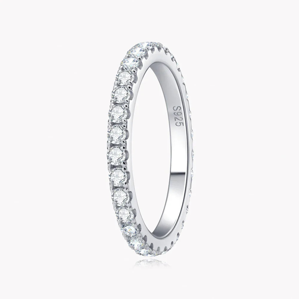 KNOBSPIN 2mm D Color Moissanite Ring 925 Sterling Sliver Solid 18k White Gold Eternity Band Wedding Engagement Rings For Women