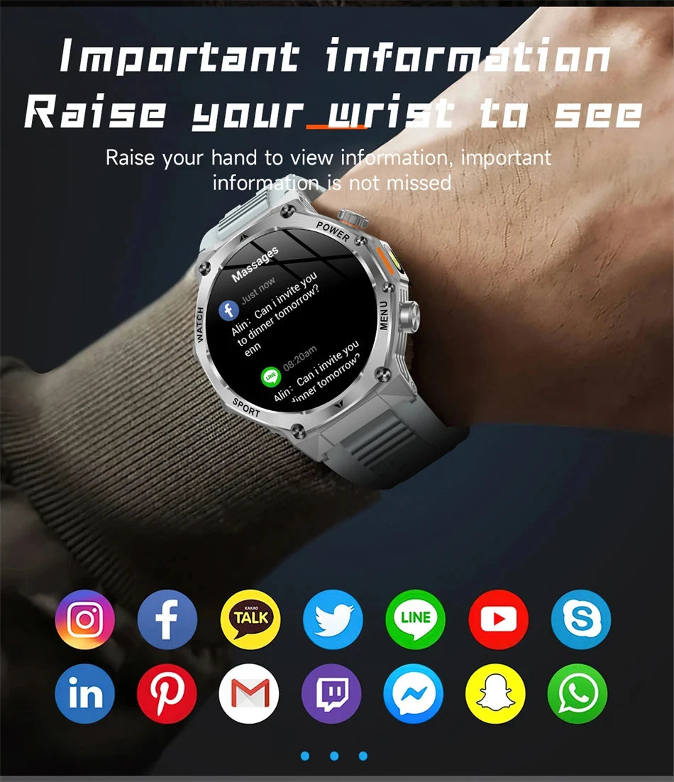 Rugged Outdoor Sports AK82 Smartwatch 1.85" HD Touchscreen 800mAh Long Battery Life Fitness Tracker Calorie Distance Smart Watch