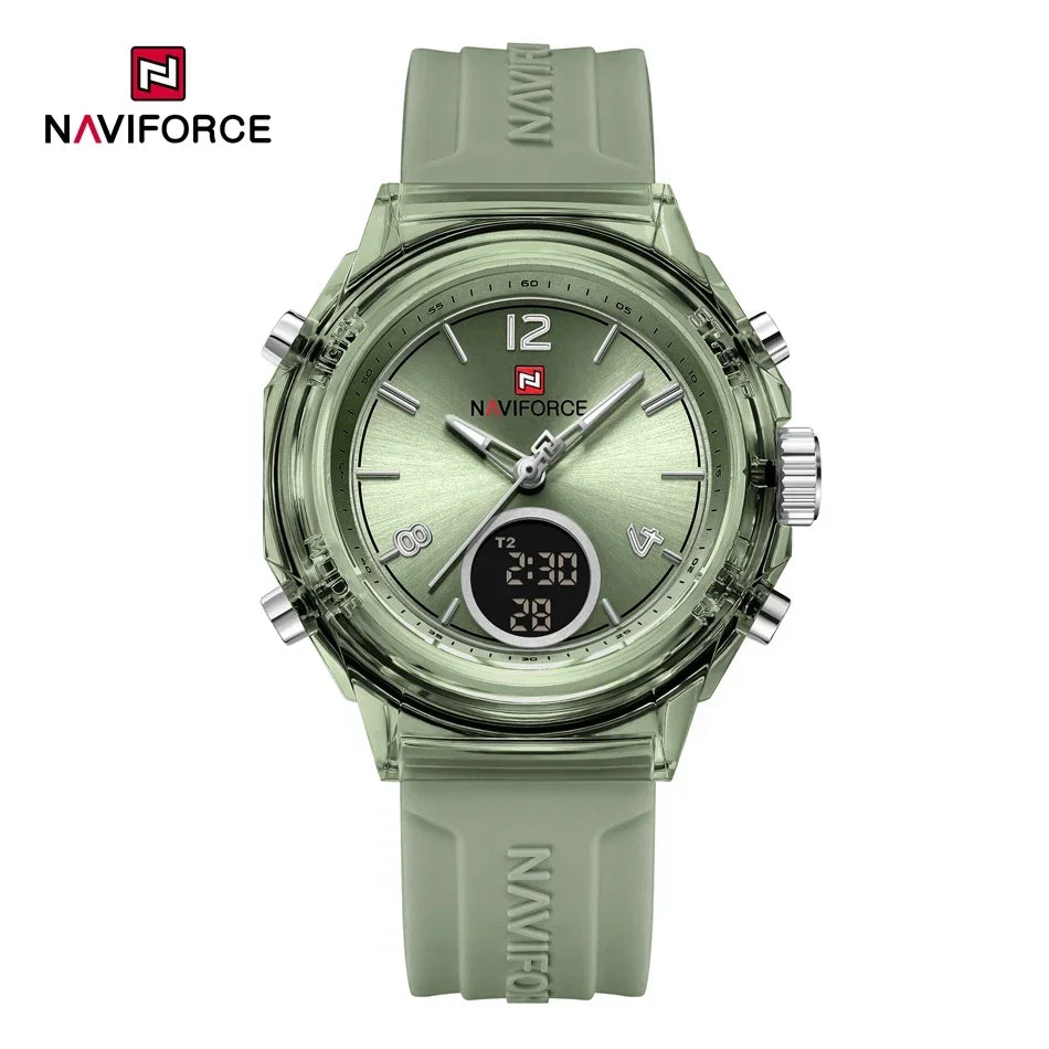 NAVIFORCE Luxury Women's Watch Gold Outdoor Sports Waterproof Watches Dual Time Display Quartz Wristwatches Rubber Digital Clock