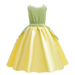 Tiana Dress Up Princess  Girl Cosplay Role Playing Party Costume Children Sleeveless Frock