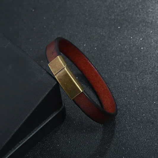 New Men Jewelry Punk Brown Braided Leather Bracelet for Men Stainless Steel Magnetic Clasp Fashion 20.5cm Bangles Gifts