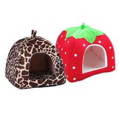 Cute Strawberry Pet Dog Cat House Foldable Warm Soft Winter Dog Bed Sofa Cave