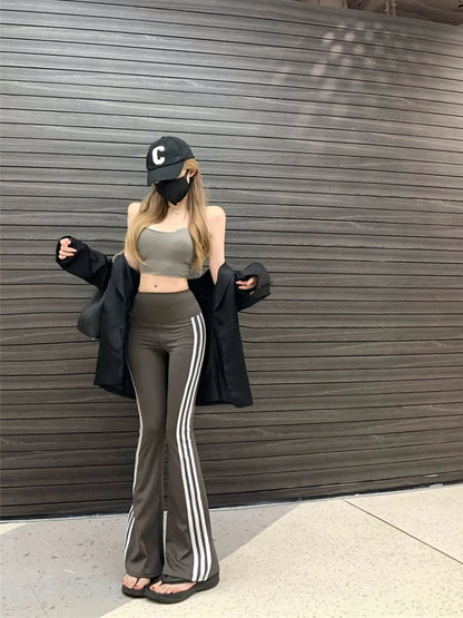 Women Sweatpants Baggy Casual Side Stripe Pants Sports Slim Elastic