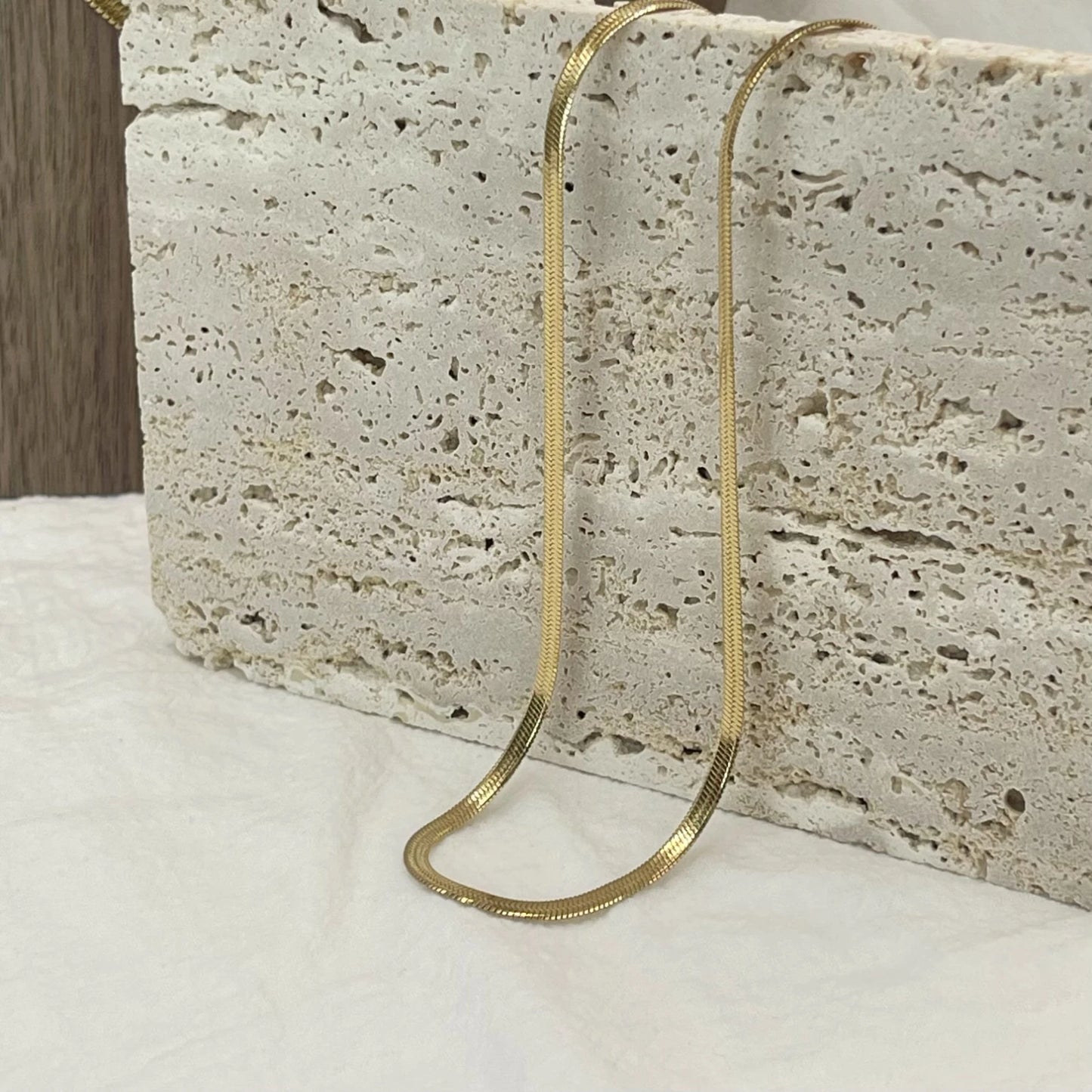 Minimalist Unisex Snake Chain Necklace Choker Stainless Steel Herringbone Gold