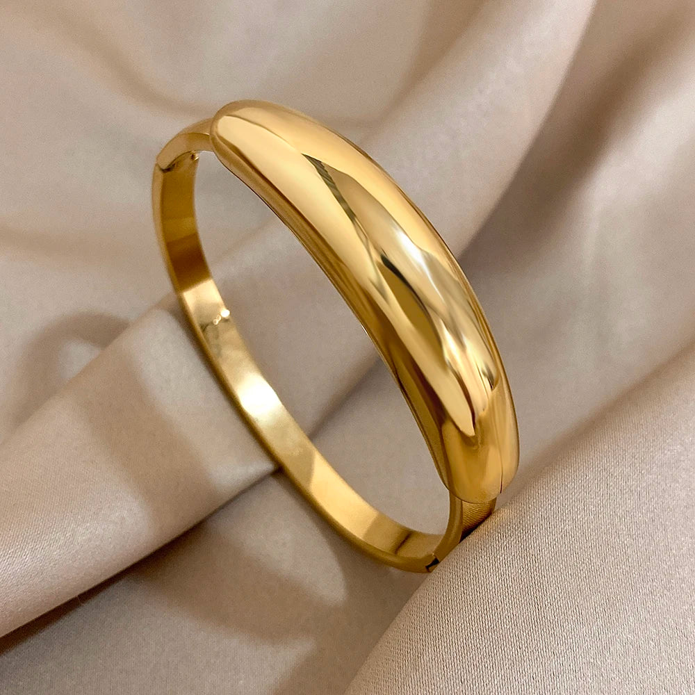 Bracelet for Women Men Stainless Steel Glossy Wrist Cuff Stackable