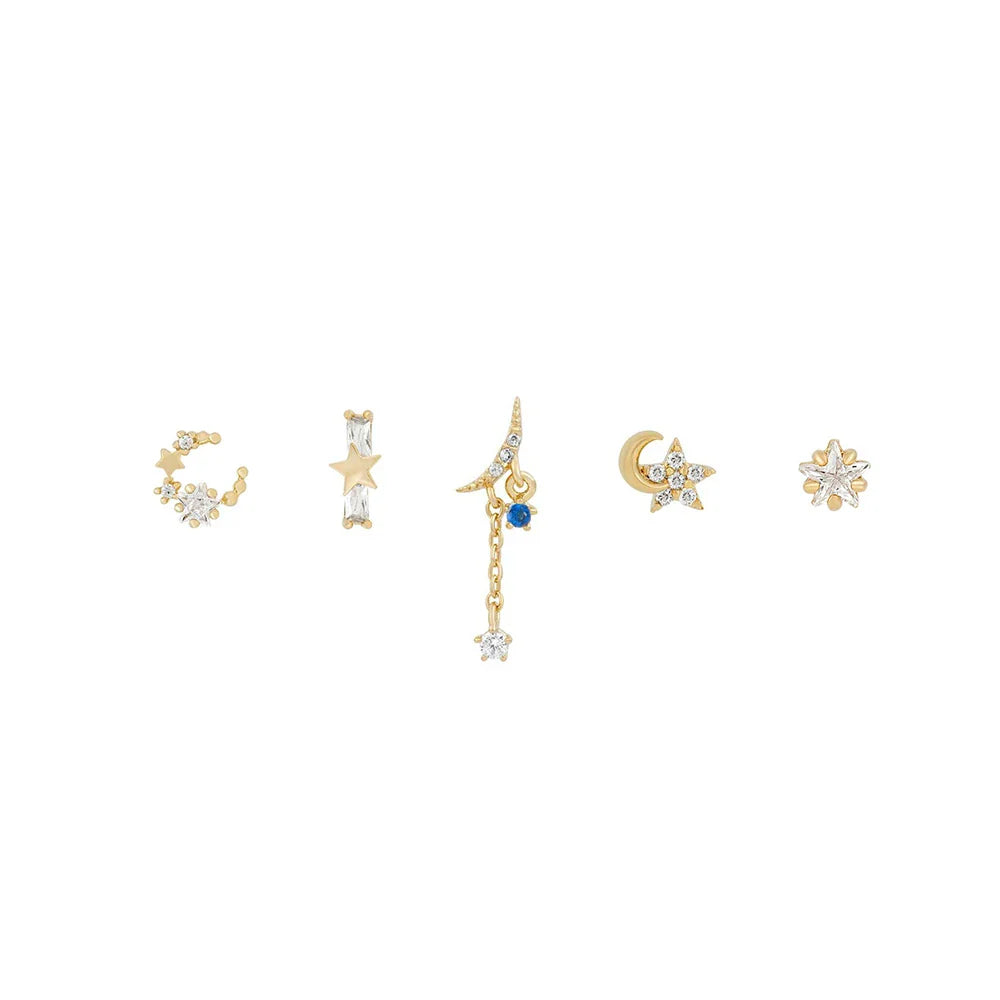 New Design Stainless Steel Cubic Zirconia Chain Stud Earrings For Women Star Moon Cartilage Earring Piercing Jewelry