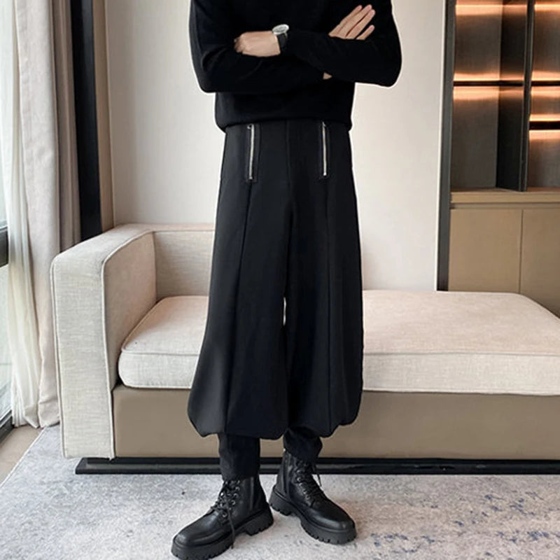 Fashion Metal Zippered Men's Suit Pants Loose Casual Solid Color Simple Male