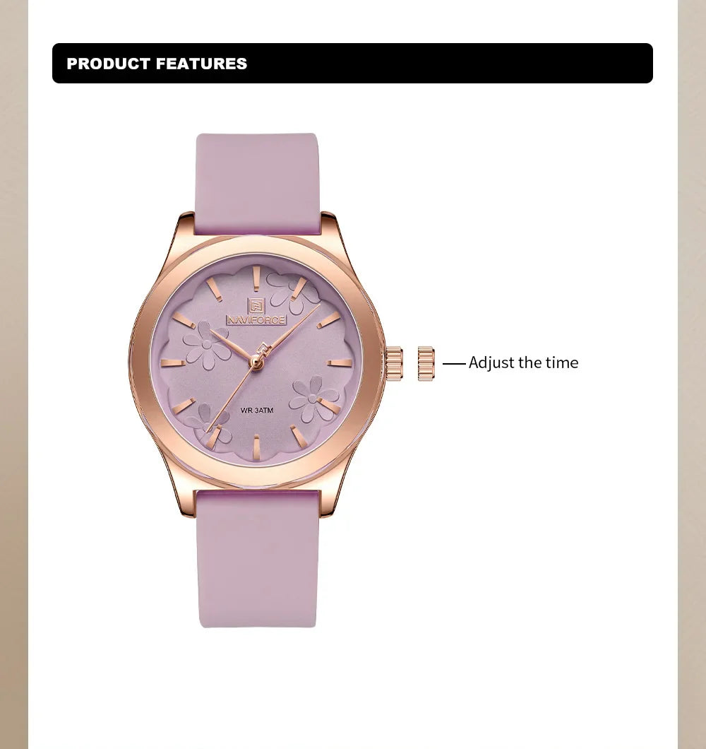 NAVIFORCE Watches for Women Creative Fashion Flower Dial Wristwatch Ladies Quartz Waterproof Shockproof Female Clock Gifts 2024