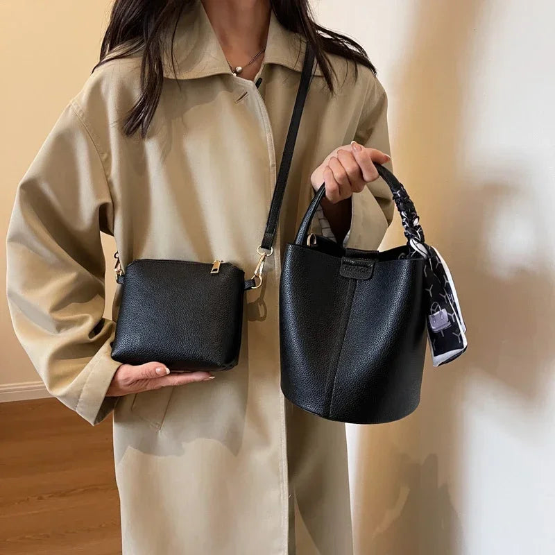 Simplicity High-end Women's Crossbody Bag PU Material Versatile Bucket Bag Fashion Handbag Commuting