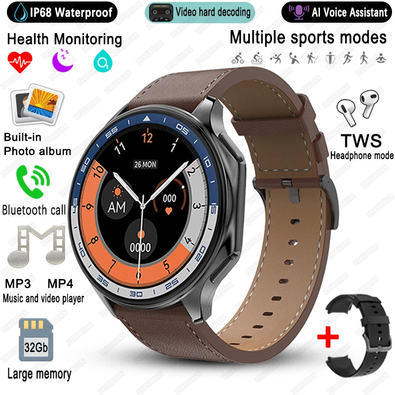 2025 New For OPPO Watch X Smart Watch 4G Memory Music Video HD Bluetooth Call IP68 Waterproof AMOLED Smart Watch TWS Earphones