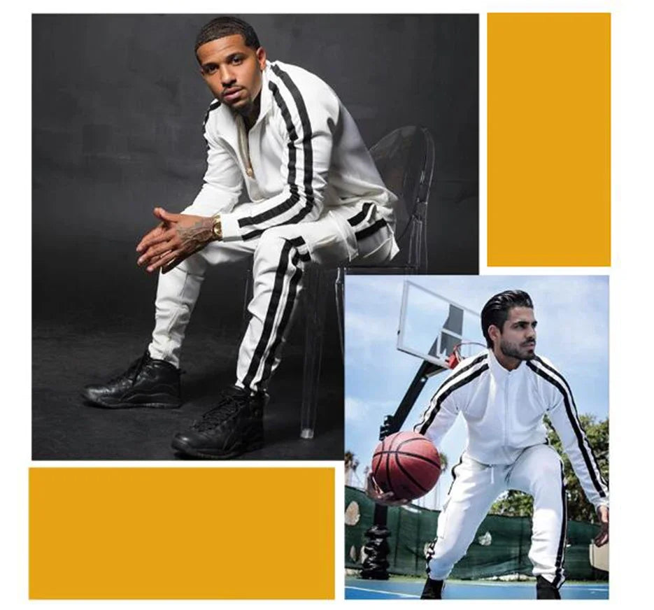 New Spring Fashion Casual Men Tracksuits Stripe Sportswear Men's Sets Jacket Casual Tracksuit Male Gyms Sweatshirt 2 Piece Set