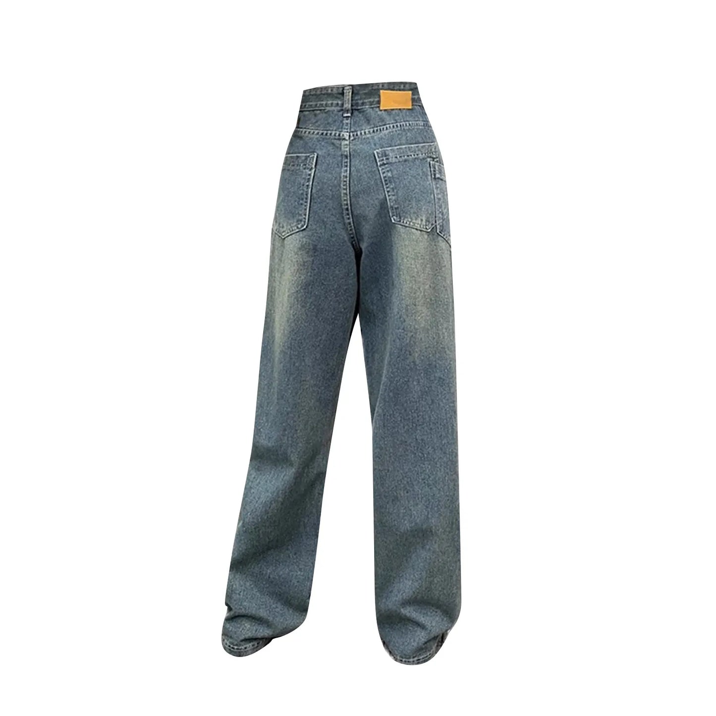 Women Vintage Streetwear Korean Baggy Blue Jeans High Waist Straight Wide Leg Pants