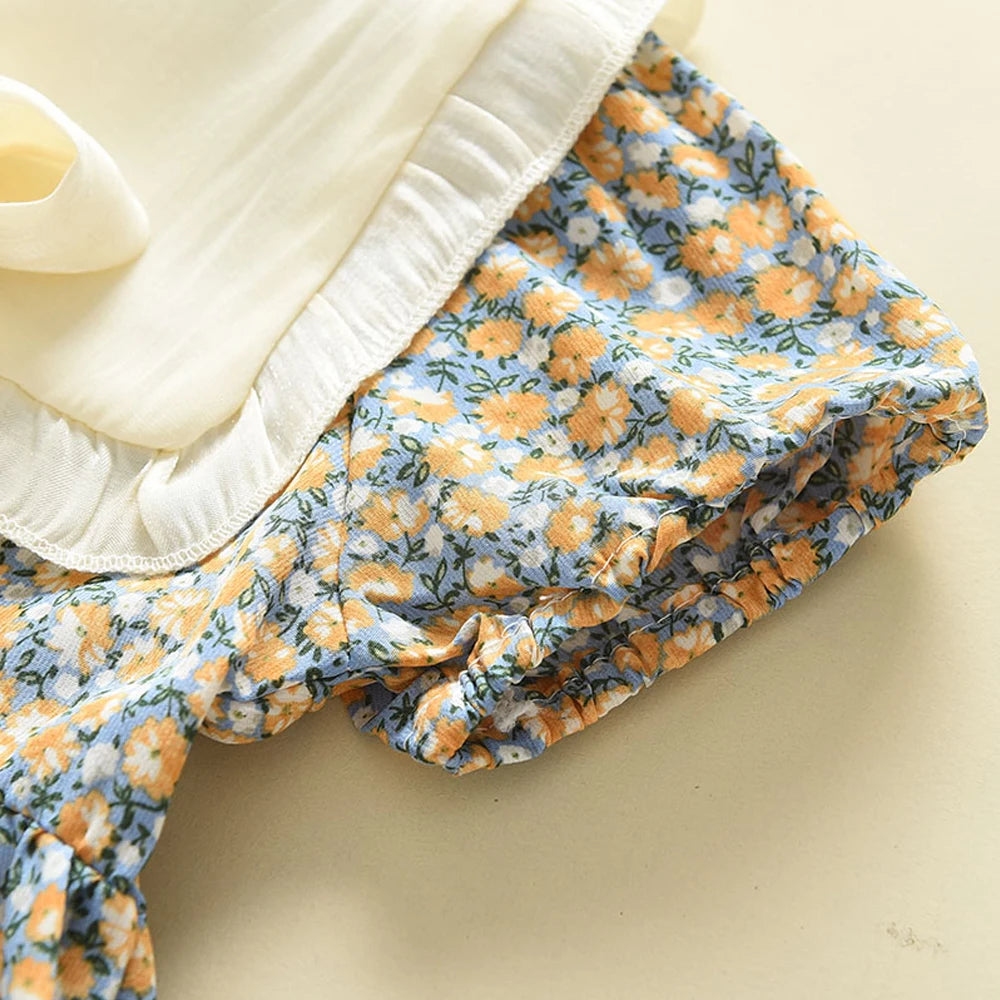 Casual Summer Kids Girls Dress Floral Kids Clothes Bow Patchwork Baby Girl