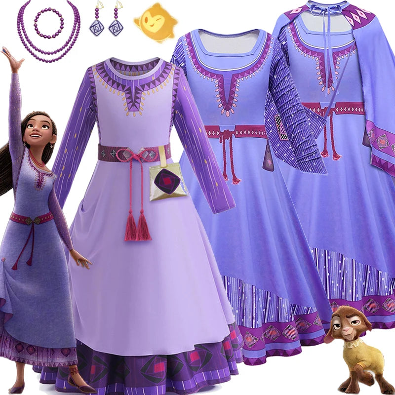 Disney Wish Asha Princess Dress Baby Girls Asha Cosplay Costumes Children Birthday Coats